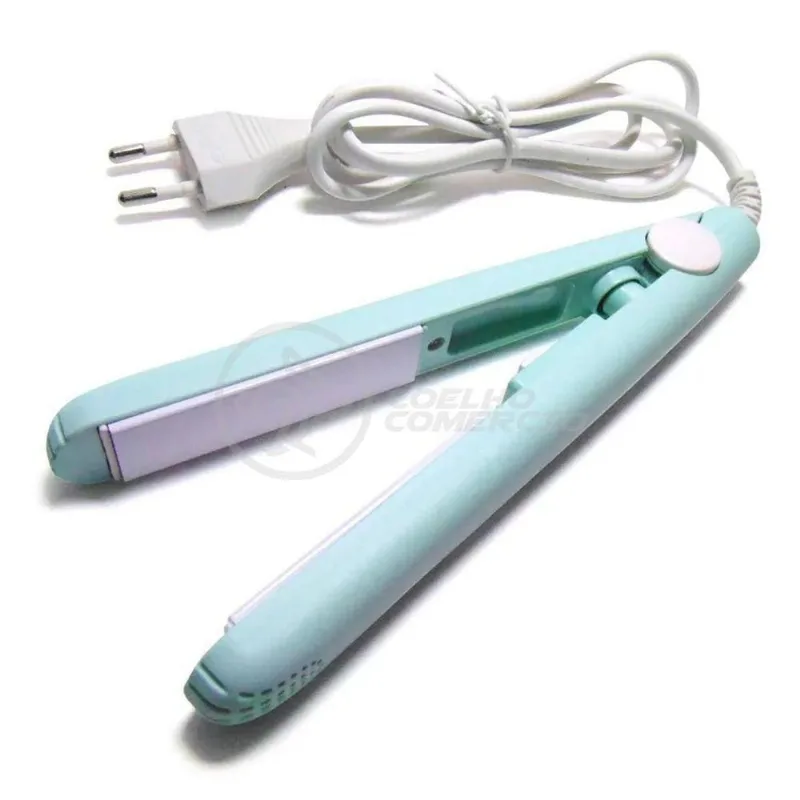 Mini Chapinha Prancha Portátil 17Cm Bivolt Profissional Azul Bivolt