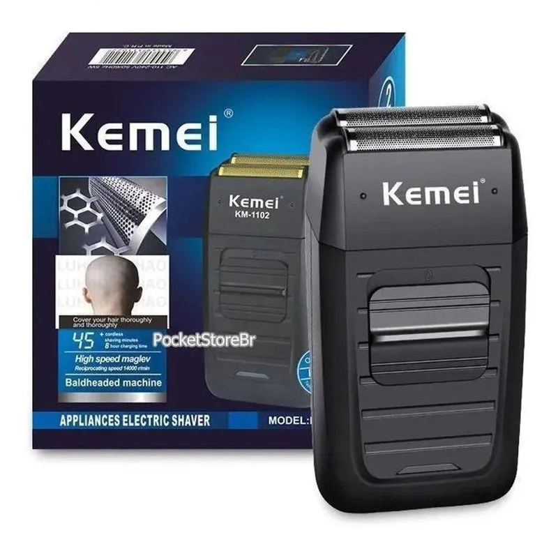 Barbeador Km-1102 Shaver Elétrico Sem Fio Kemei 2 Lâminas