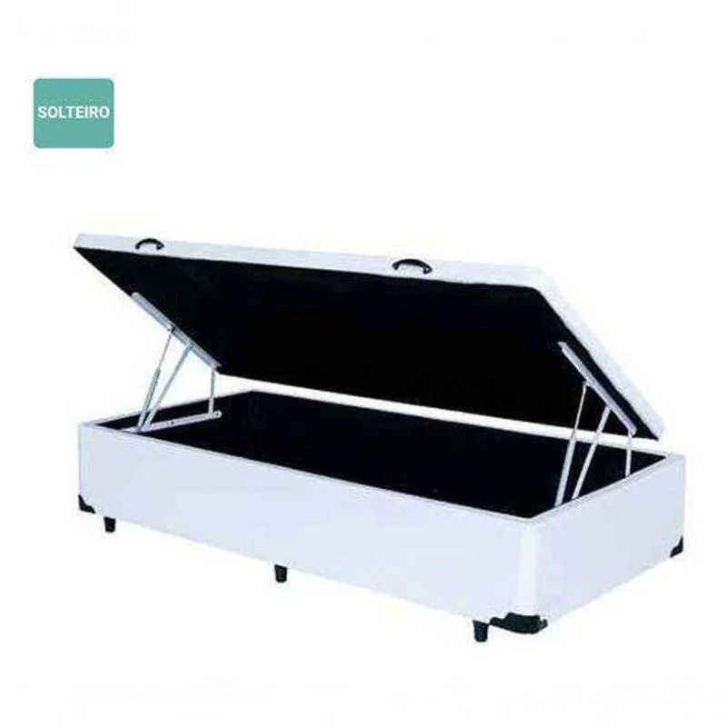Cama Box Baú Solteiro Sintético Branco 38X88X188