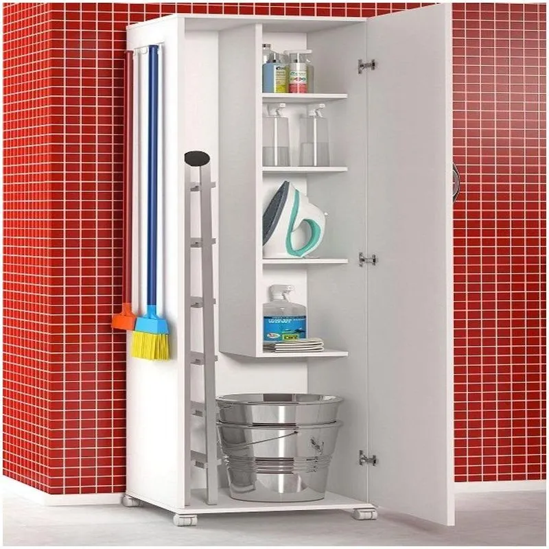 Armário 1 Porta Para Lavanderia Branco &amp; Rodas