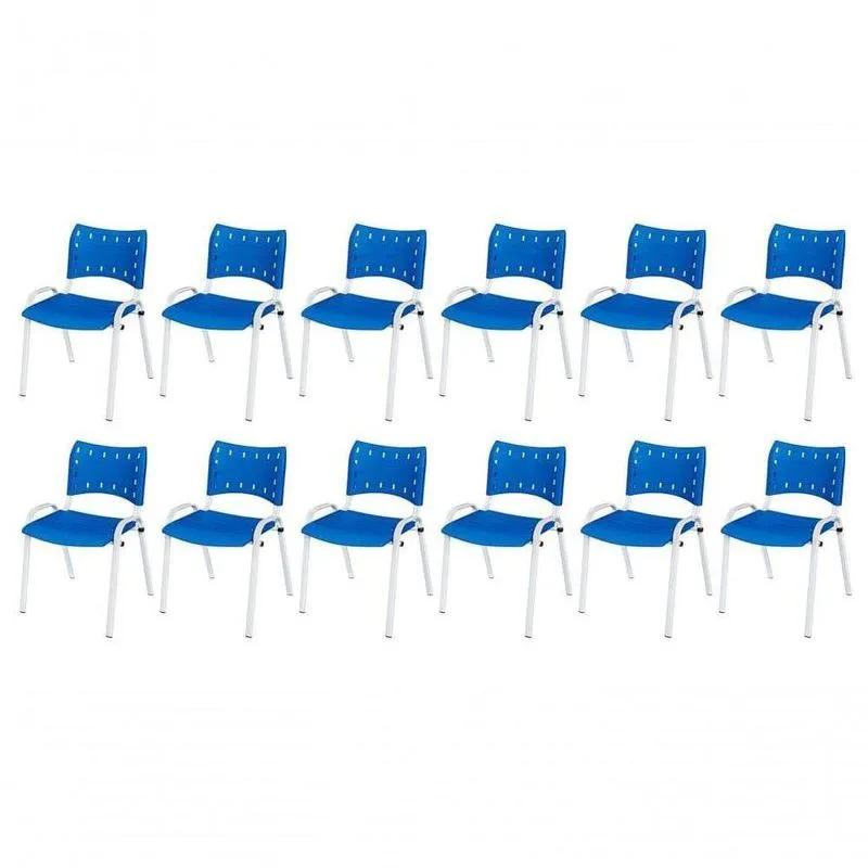 Cadeira Iso Base Branco Igreja, Escola, Escritório - Azul Kit 12 Peças