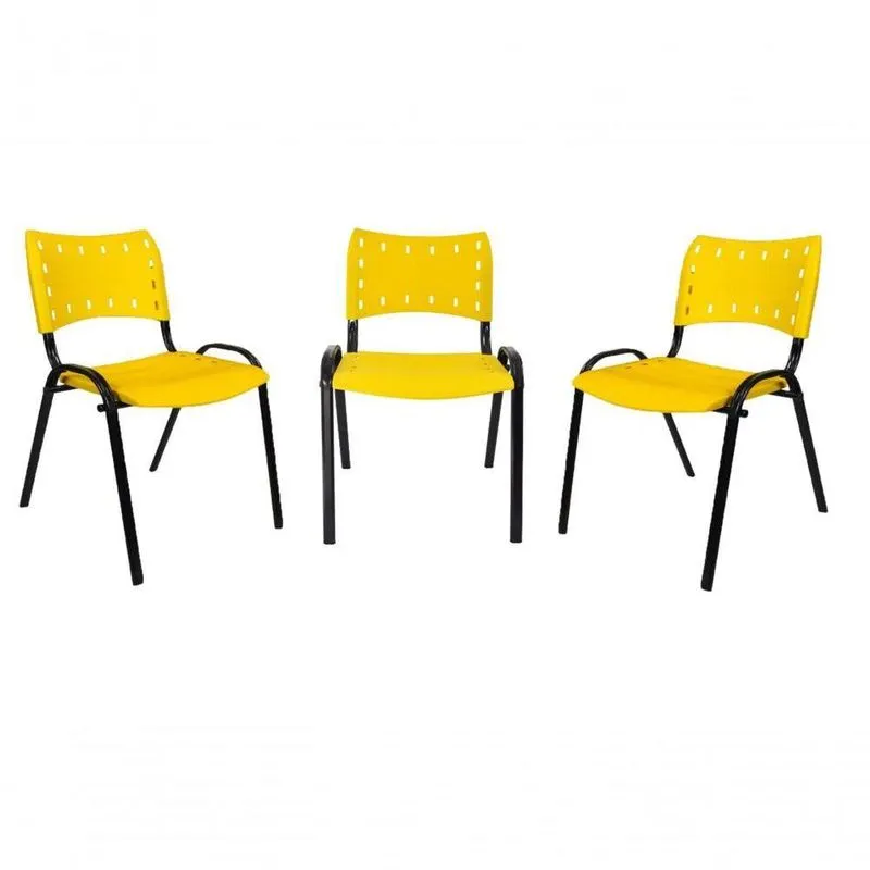 Kit 3 Cadeiras Iso Para Escola Escritório Comércio Amarelo Base Preta