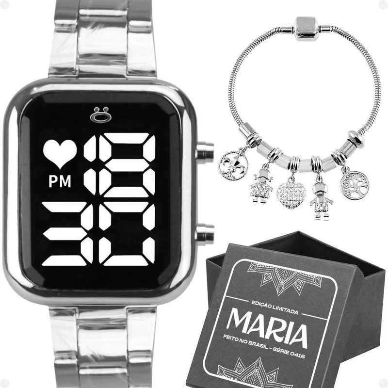 Relogio Feminino Prata Aço Inox + Pulseira Pandora + Caixa Casual Qualidade Premium Edição Limitada