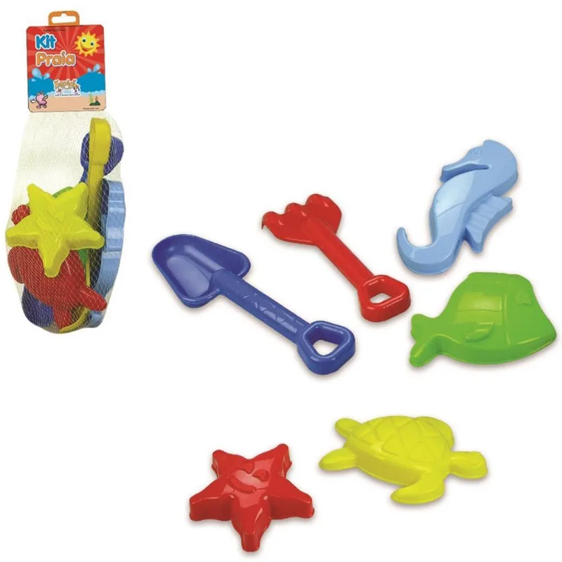 Kit Praia Com Pa+ancinho/rastelo E Moldes 6 Peças Na Solapa