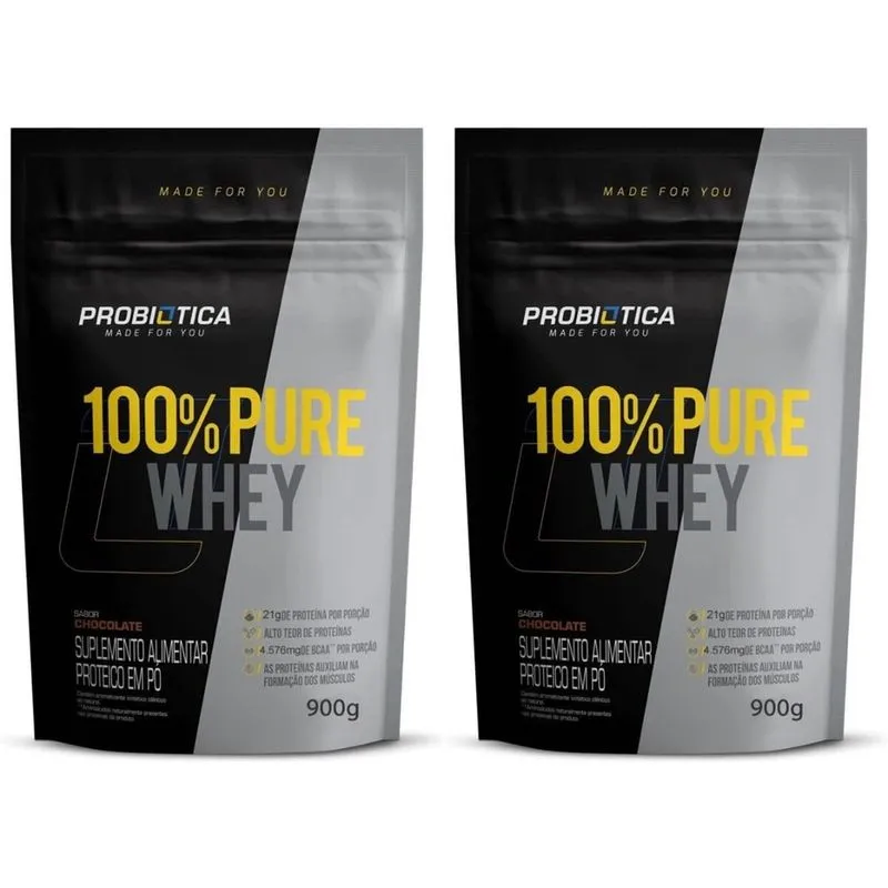 2x Probiótica 100% Pure Whey 900G Refil Chocolate