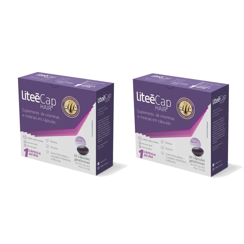 Kit Com 2 Liteecap Hair Com 30 Cápsulas Gelatinosas