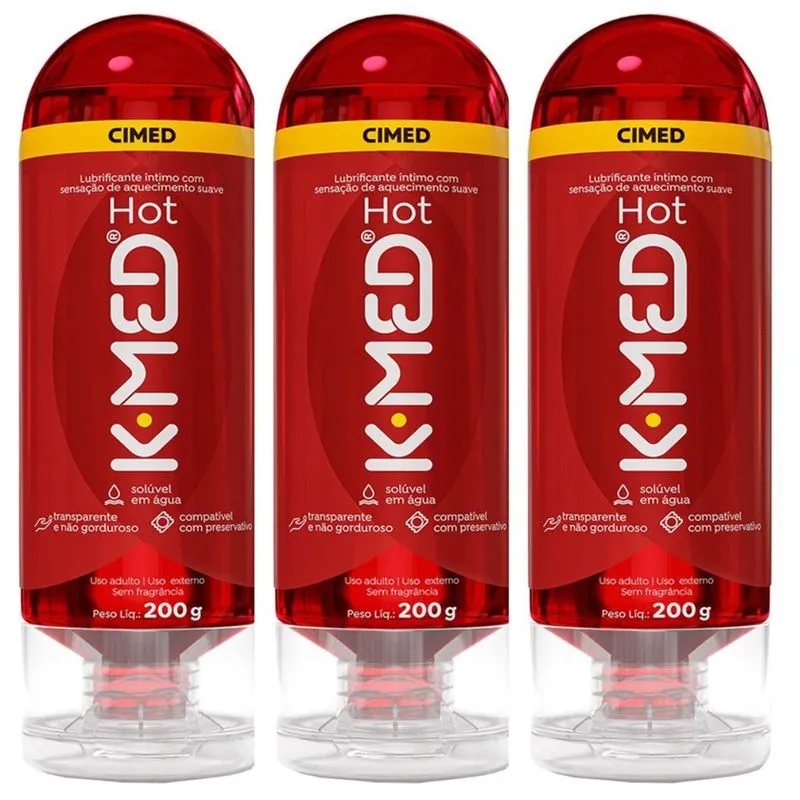 Kit com 3 Gel Lubrificante Íntimo K-Med Hot 200g