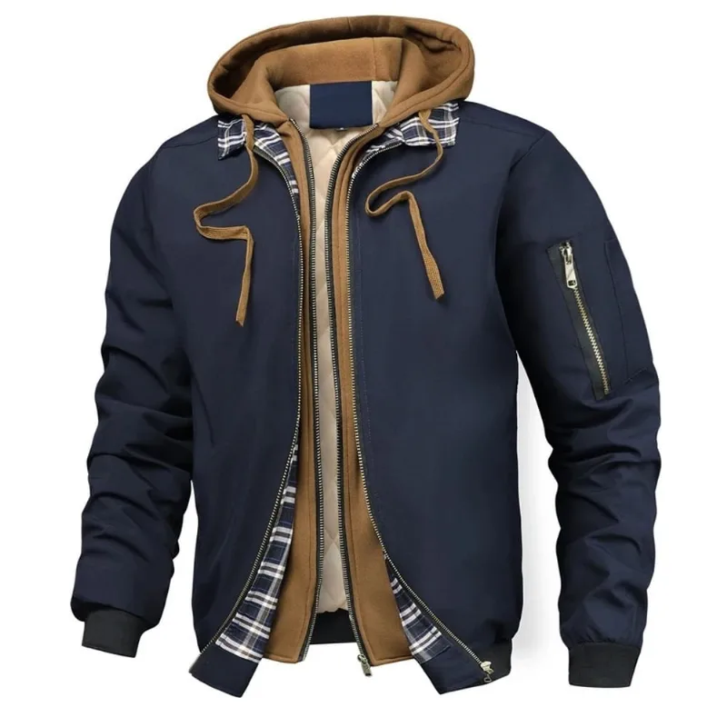 Jaqueta De Inverno Masculina Com Capuz Azul Xxxg