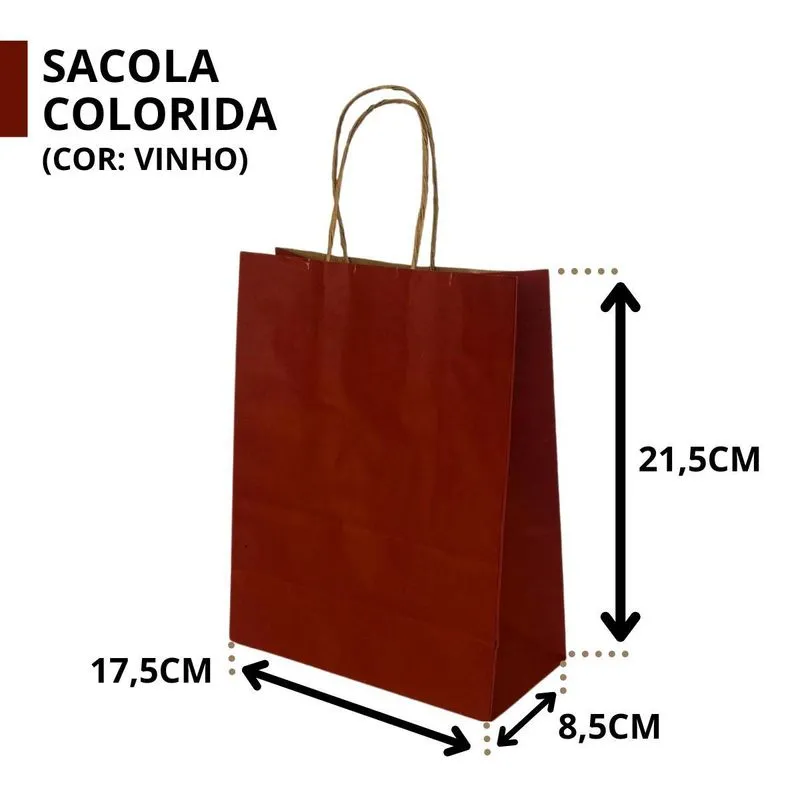 10 Sacola De Papel Kraft Presente Colorida 17,5x8,5x21,5cm