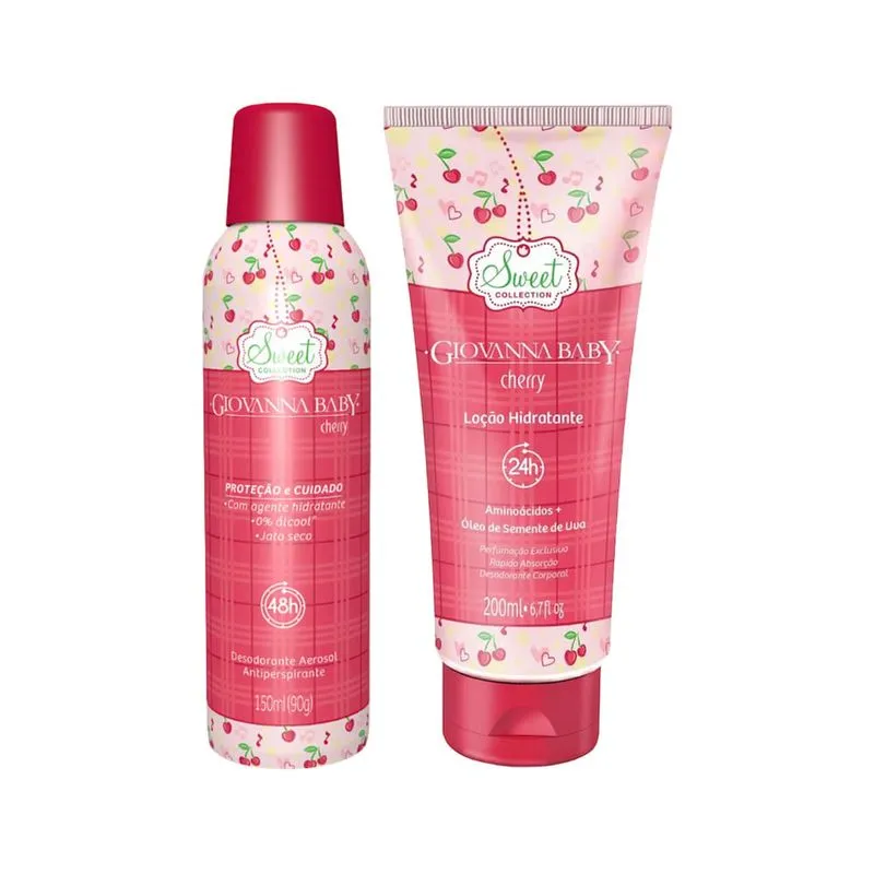 Kit Beleza Giovanna Baby Desodorante Aerossol Cherry 150ml + Giovanna Baby Loção Hidratante Desodorante Sweet Cherry 200ml