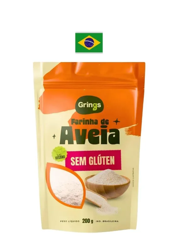 GRINGS FARINHA DE AVEIA S/GLUTEN 200g - Farinha de aveia. Origem: Brasil