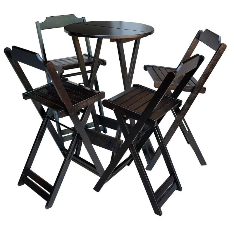 Conjunto De Mesa Bistrô De Madeira Com 4 Cadeiras Dobravel Tabaco - Marrom