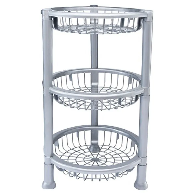 Fruteira de piso de plastico redonda cinza / prata 3 andares 60X33CM de