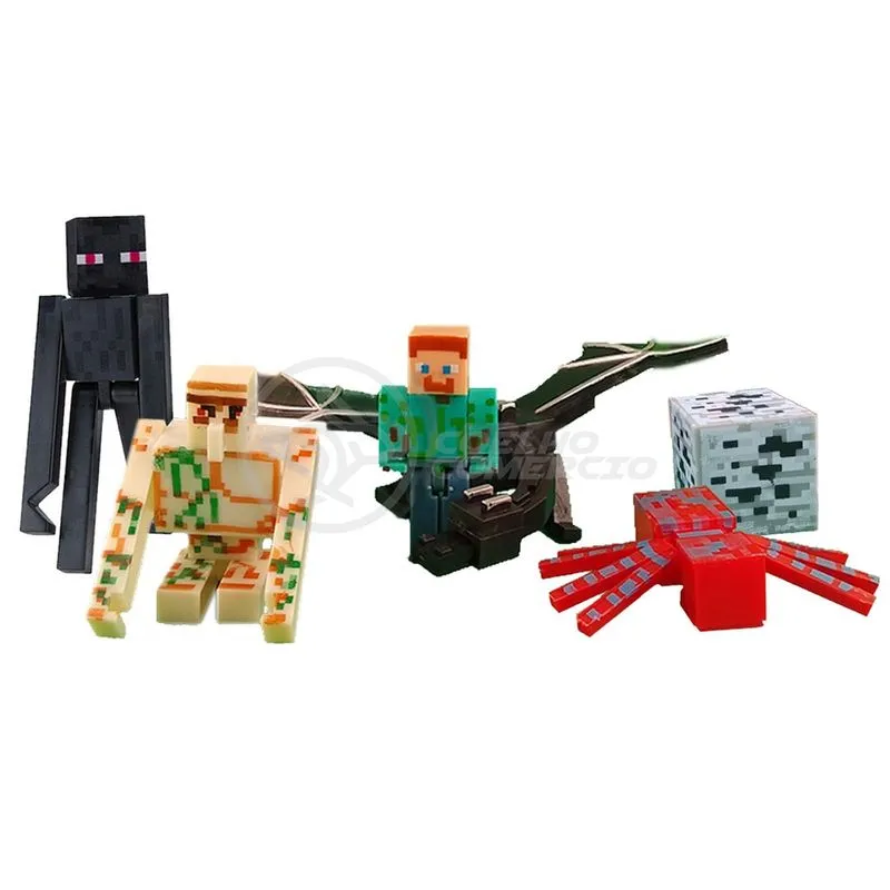Kit 10 Cartela Minecraft Dragão 50 Bonecos + 10 Bloco Ender Dragon Brinquedo Infantil Bed Wars Steve