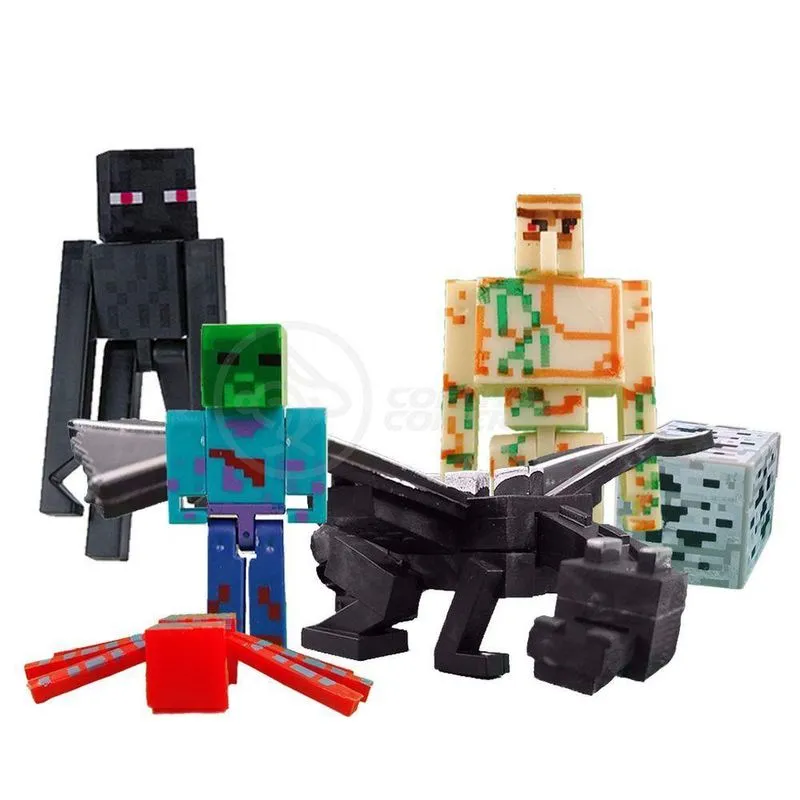 Cartela Minecraft Dragão 5 Bonecos + 1EnderWars ZombieVerde