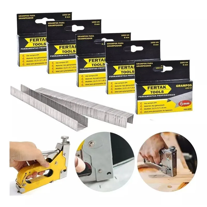 Grampo 6mm Grampeador Manual Estofado Tapeçaria 5000 Pcs
