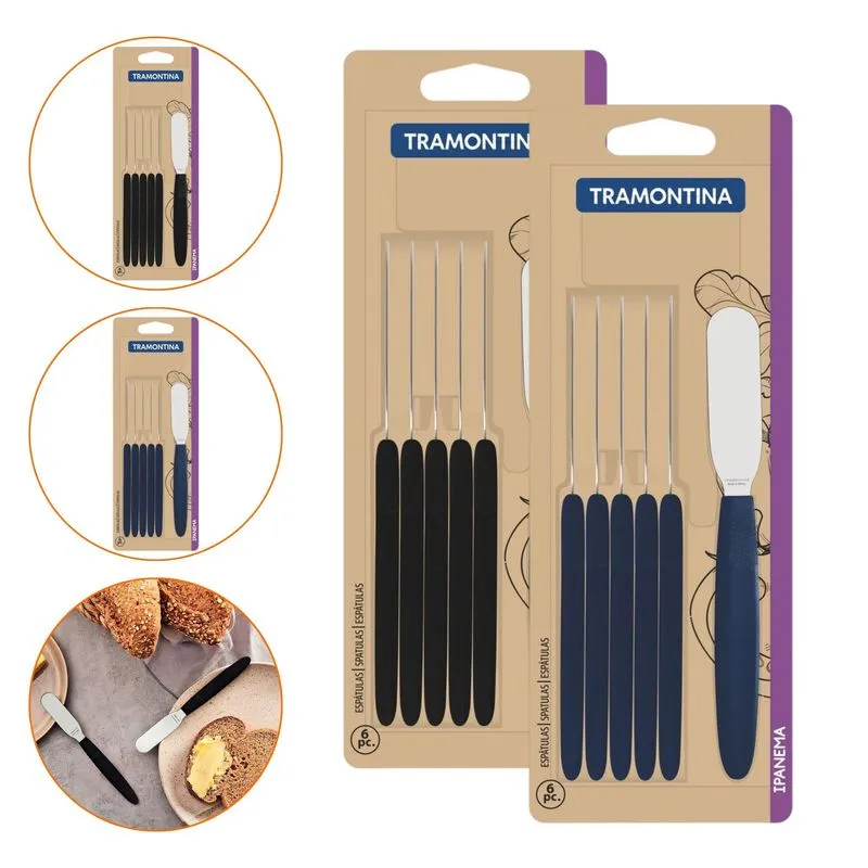 Kit Espátulas Manteiga Tramontina Ipanema Preto E Azul 12p