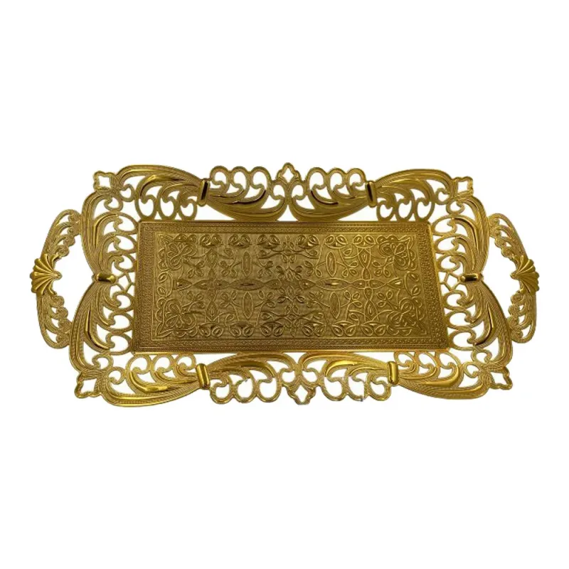 Bandeja Decorativa de Metal Dourado - 35x20cm - Bandeja de Luxo com Acabamento Sofisticado - Com Detalhes em Ouro e Rústica em Alta Qualidade!-36887-Prime Home Decor-Prime Home Decor