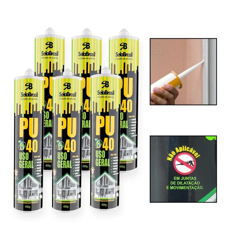 Kit 6 Cola Adesiva Selante Pu40 Poliuretano Uso Geral Cinza