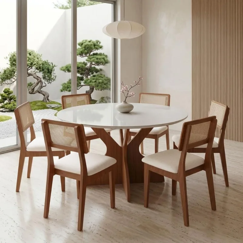 Mesa de Jantar Conjunto Mesa de Jantar 6 Lugares Vidro Freijó Cesare Claro 135CM Dalla Costa Móveis - OUTRAS MARCAS