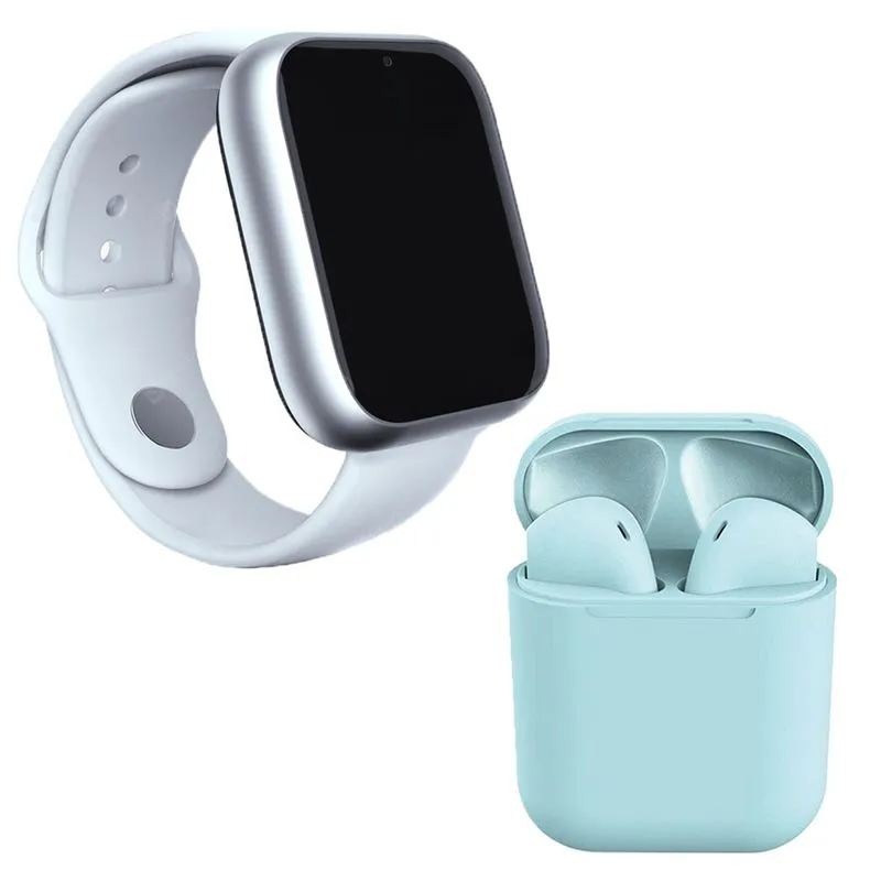 Kit 1 Relógio SmartWatch A1 Pro Plus Branco + 1 Fone Bluetooth inPods 12 Azul