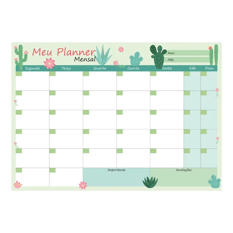 Bloco Planner Chies Mensal Style Le Botânica Cactos 24 Folhas 34x24cm
