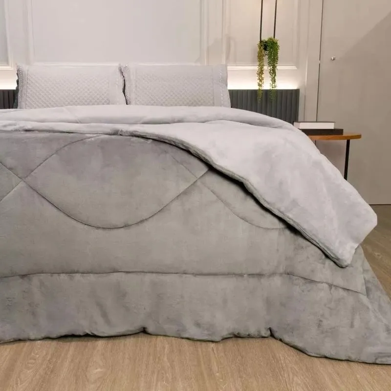 Edredom plush flannel queen 2,20M X 2,40M - aluminium