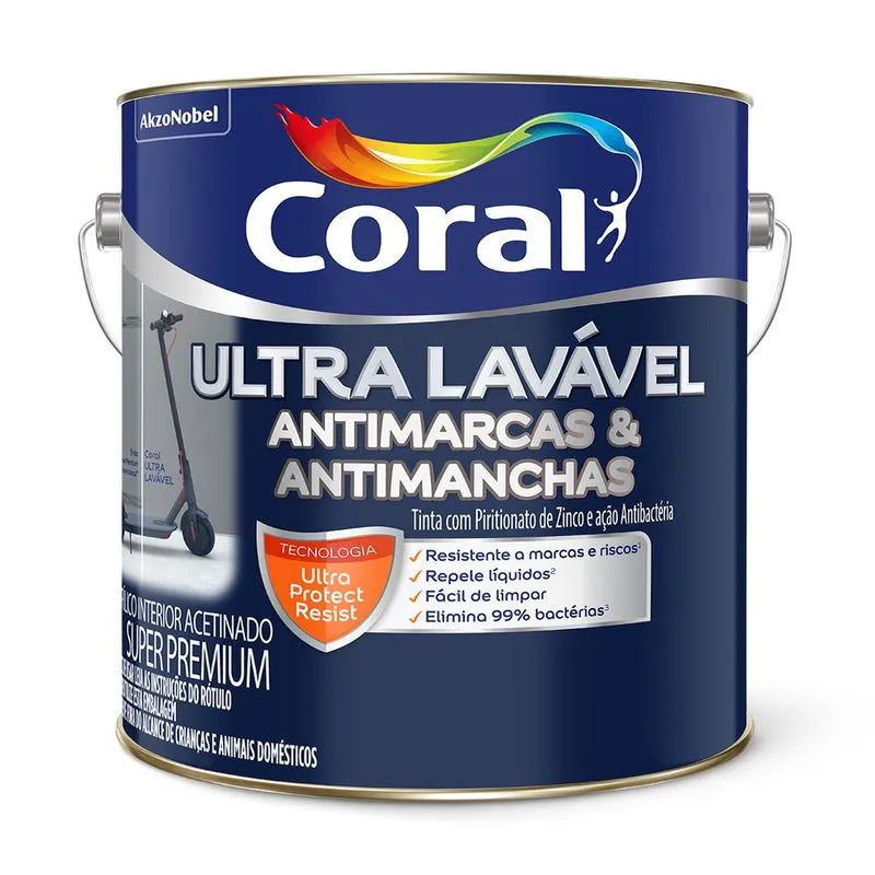Tinta Acrilica Super Premium Ultra Lavavel Acetinada Branco 3,6L Coral