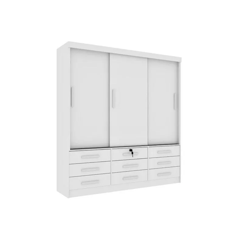 Guarda Roupa Solteiro 3 Portas 9 Gavetas Chicago Tcil Neve
