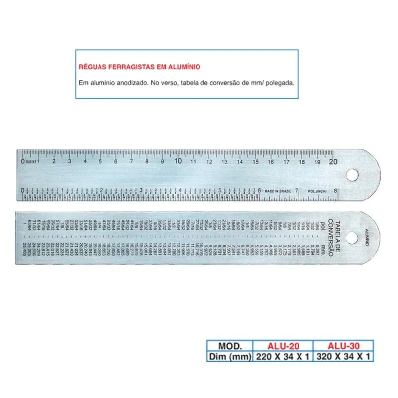 REGUA DE ALUMINIO 20CM-ALU-20