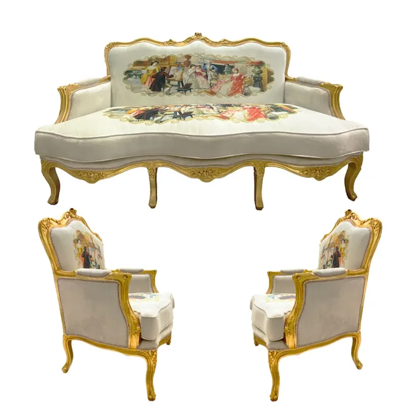 Jogo de Sofá com Par de Poltrona Bege - 113x75x55/111x183x60cm-Clássico-Prime Home Decor-Prime Home Decor