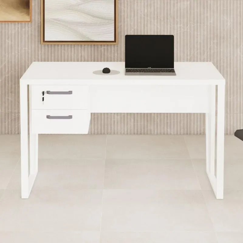 Mesa Escrivaninha Retangular F5 Office Industrial 2 Gavetas 120cm Branco