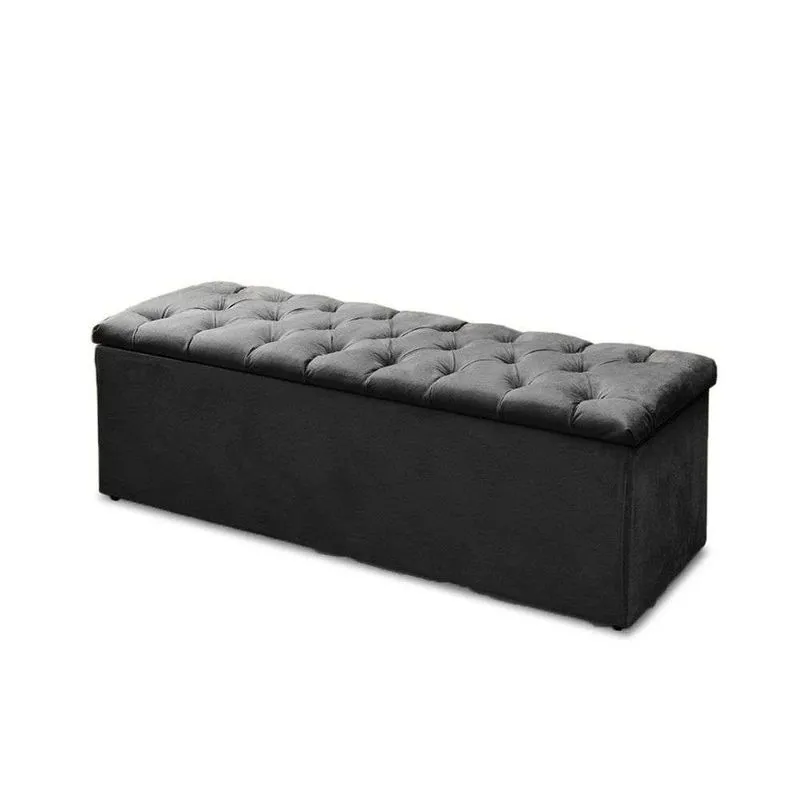 Baú Recamier Casal Suede Preto 47x138x51