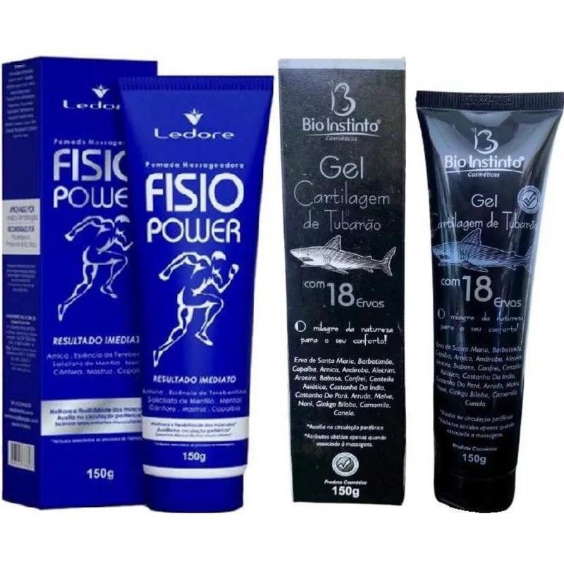 Kit 8 Pomada Fisio Power + 8 Gel Cartilagem De Tubarão