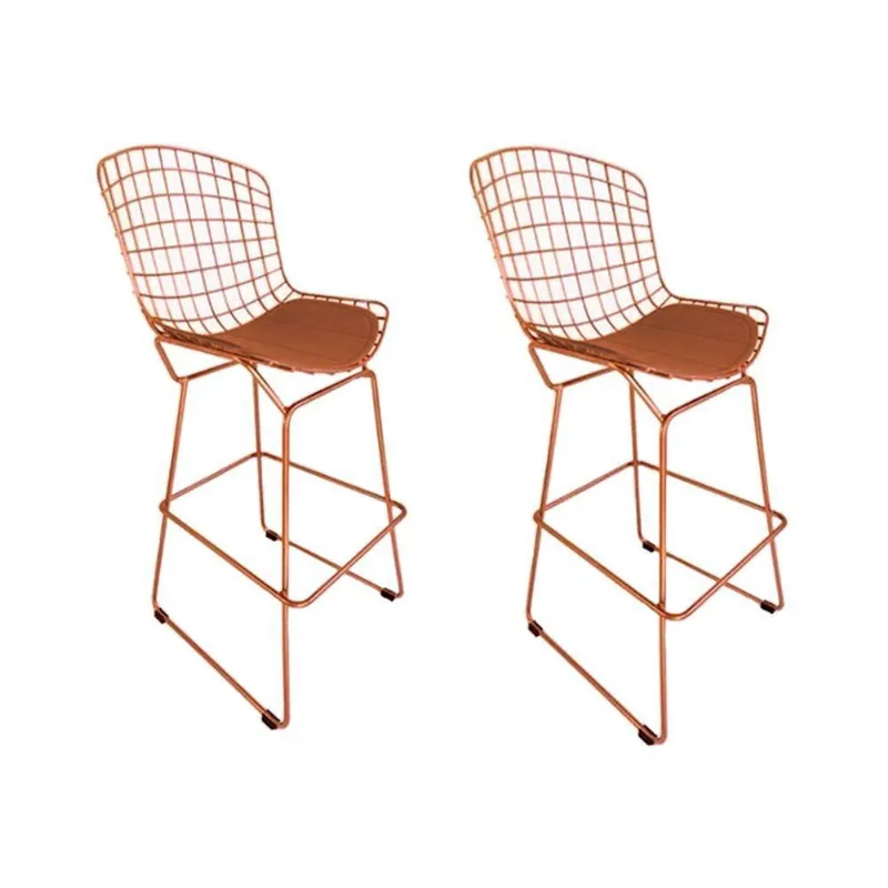 Kit 2 Banquetas Alta Bistrô Bertoia Cobre D70 Com Assento Cobre