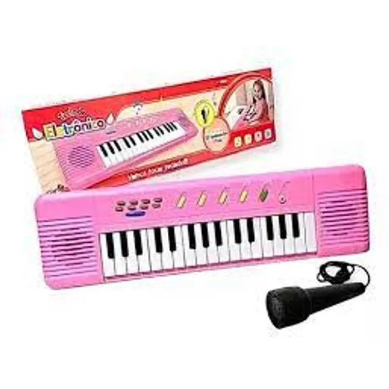 Brinquedo Teclado Piano Infantil 32 Teclas Microfone Rosa