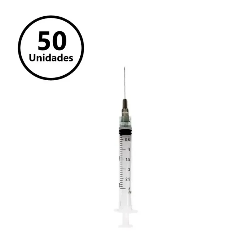 Seringa Descartável 03 ML com Agulha 25 X 7 Luer Lock (KIT C/50) - Injex