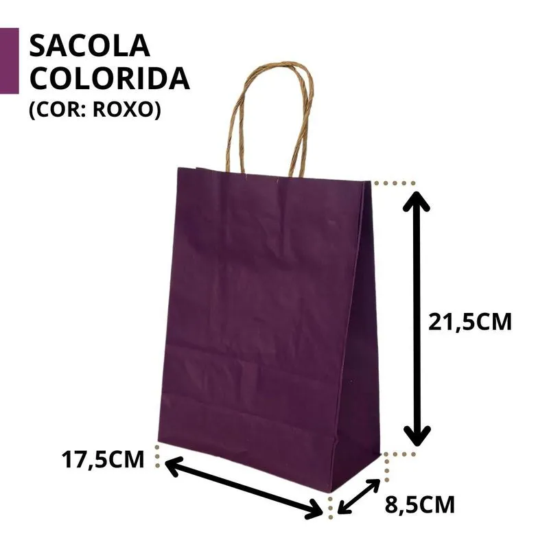 10 Sacola De Papel Kraft Presente Colorida 17,5x8,5x21,5cm