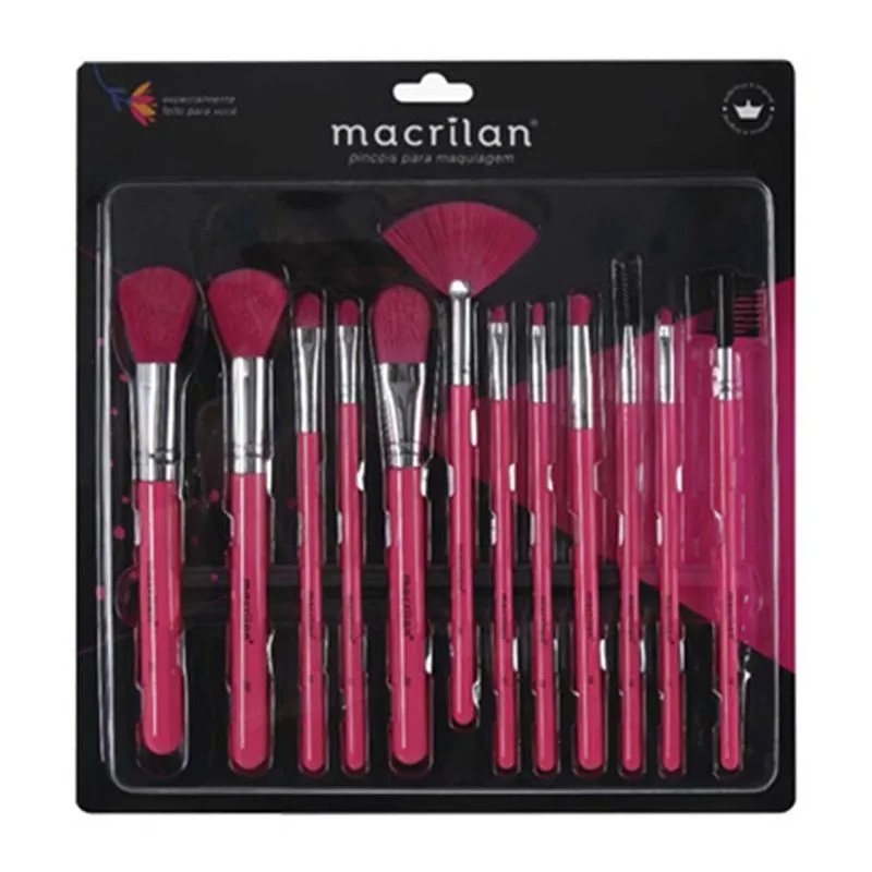 Macrilan EN001 Kit – 12 Pincéis de Maquiagem Rosa Neon Kit