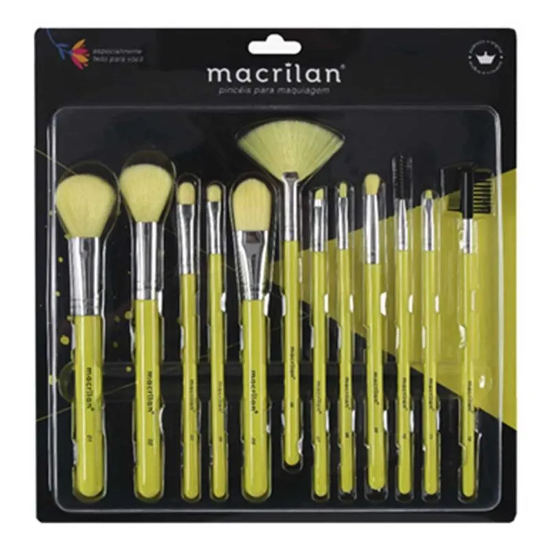 Macrilan EN001 Kit – 12 Pincéis de Maquiagem Amarelo Kit