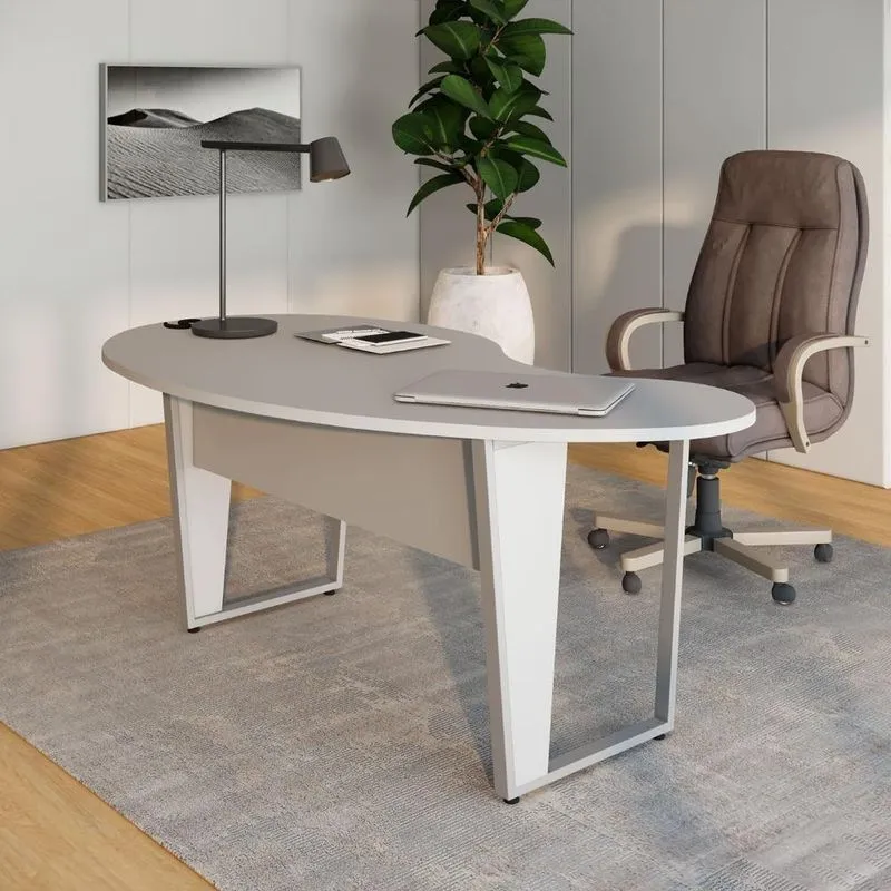 Mesa Para Escritório Mesa Linear Orgânica Moderno Sem Gavetas 175cm Cinza F5 Office