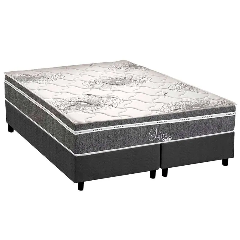 Cama Box Queen: Colchão Molas Ensacadas Polar Safira + Base CRC Suede Gray (158x198)