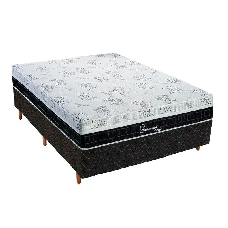 Conjunto Box Casal: Colchão Molas Polar Ensacadas Diamond + Base CRC Rústico Black (138x188)