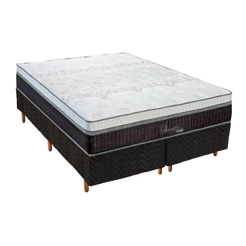 Conjunto Box Queen: Colchão Molas Polar Ensacadas Serenatta + Base CRC Rústico Black (158x198)