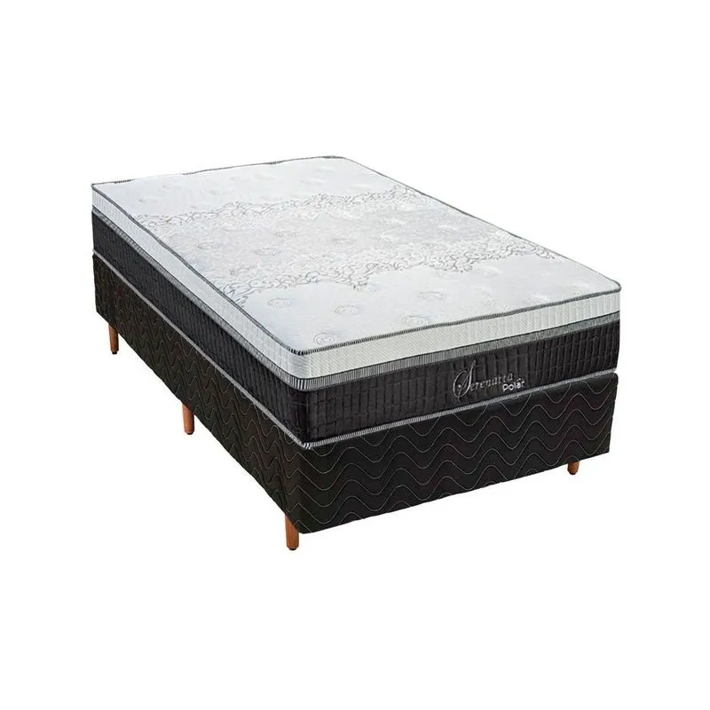 Conjunto Box Solteiro: Colchão Molas Polar Ensacadas Serenatta + Base CRC Rústico Black (88x188)