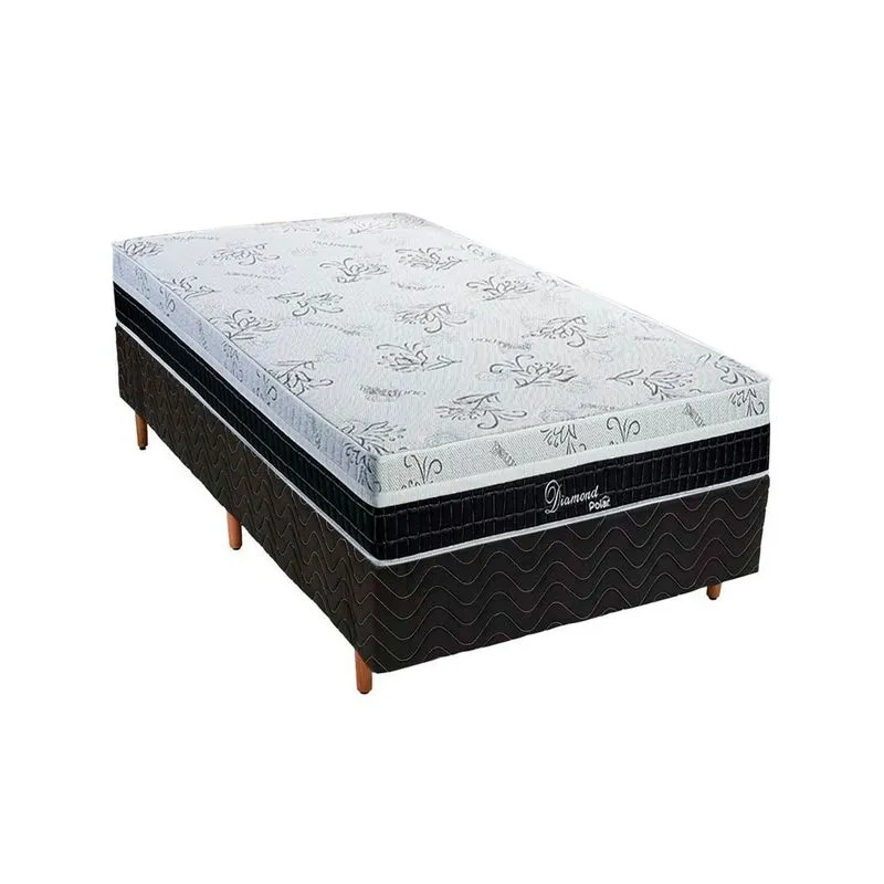 Cama Box Solteiro: Colchão Molas MasterPocket Ensacadas Polar Diamond + Base CRC Rústico Black (88x188)