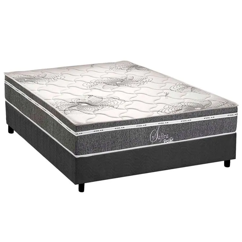 Cama Box Casal: Colchão Molas Ensacadas Polar Safira + Base crc Suede Gray (138x188)