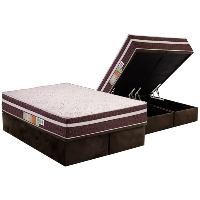 Cama Box Baú Queen: Colchão Ortopédico Polar D28 Orthoface Vip + Base Crc Suede Brown (158x198)