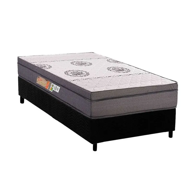 Conjunto Box Solteiro: Colchão Espuma Polar D28 OrthoPremium Grey + Base crc Suede Black (88x188)