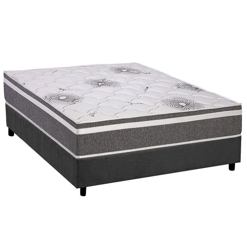 Cama Box Casal: Colchão Espuma D33 Polar Pérola Premium + Base crc Suede Gray (138x188)